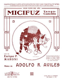 Adolfo Avilés — Tapa de la partitura del tango 'Micifuz' de Adolfo R. Avilés