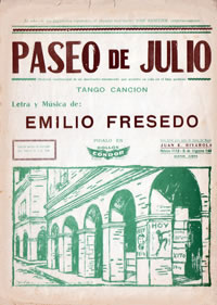 Partitura del tango 'Paseo de Julio' con letra y música de Emilio Fresedo