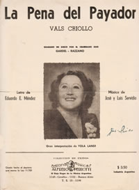 Partitura del vals 'La Pena del Payador' con retrato de José Luis Servidio
