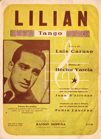 Tapa de la partitura del tango "Lilian" con retrato de Héctor Varela
