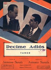 Tapa de la partitura del tango 'Decime Adiós', con retratos de los compositores Jerónimo Sureda y Antonio Sureda
