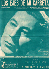 Portada del álbum «Los ejes de mi carreta», con retrato de Atahualpa Yupanqui.