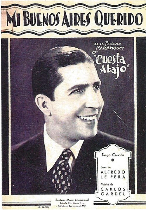 Alfredo Le Pera — Partitura del famoso tango 'Mi Buenos Aires querido' con retrato de Alfredo Le Pera