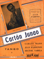 Tapa de la partitura del tango 'Cartón Junao' con fotografía de Héctor Varela